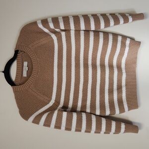 LOFT Women's Striped Tan and White Sweater